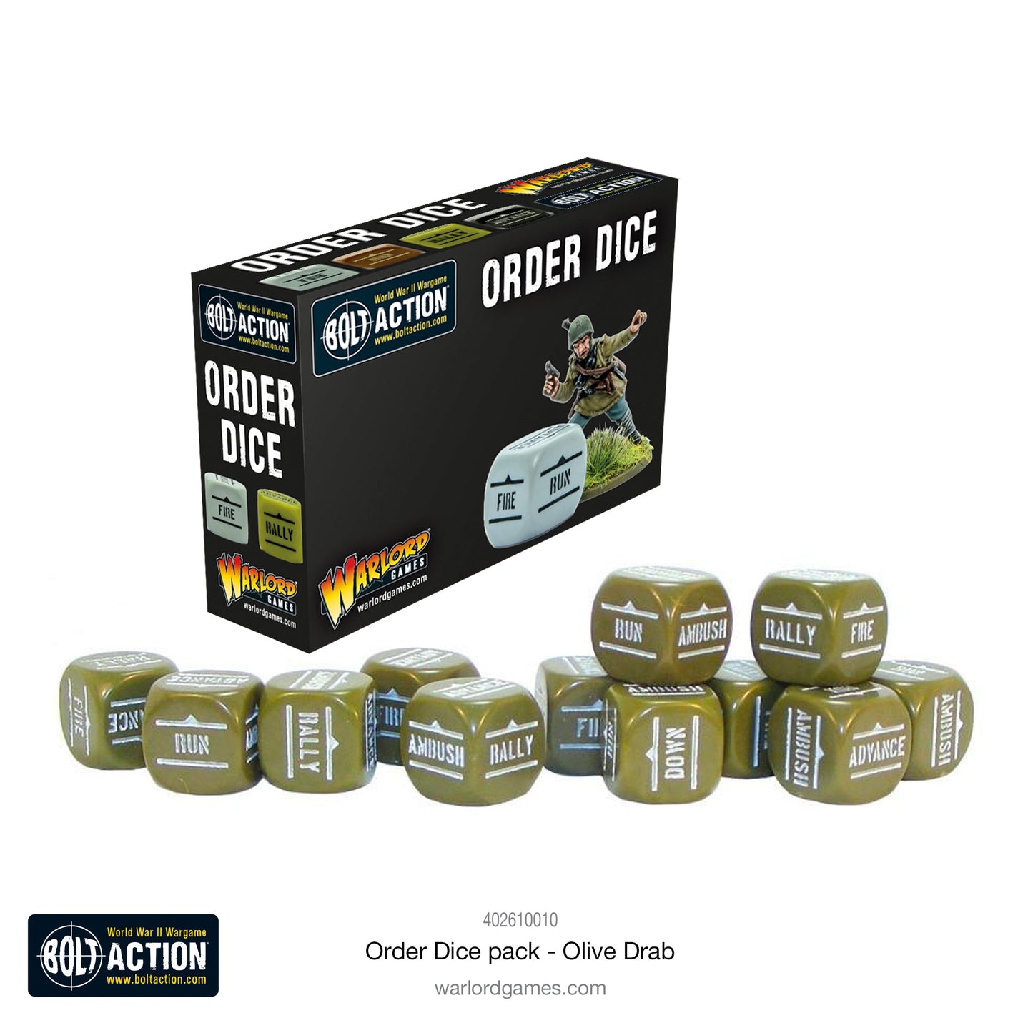 Bolt Action Orders Dice - Olive Drab