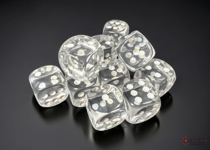 Chessex - 16mm d6 Translucent Clear/White Dice Block (12 dice)