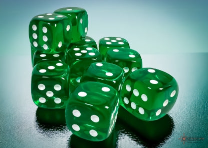 Chessex - 16mm d6 Translucent Green/White Dice Block (12 dice)