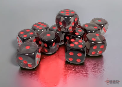 Chessex - 16mm d6 Translucent Smoke/Red Dice Block (12 dice)