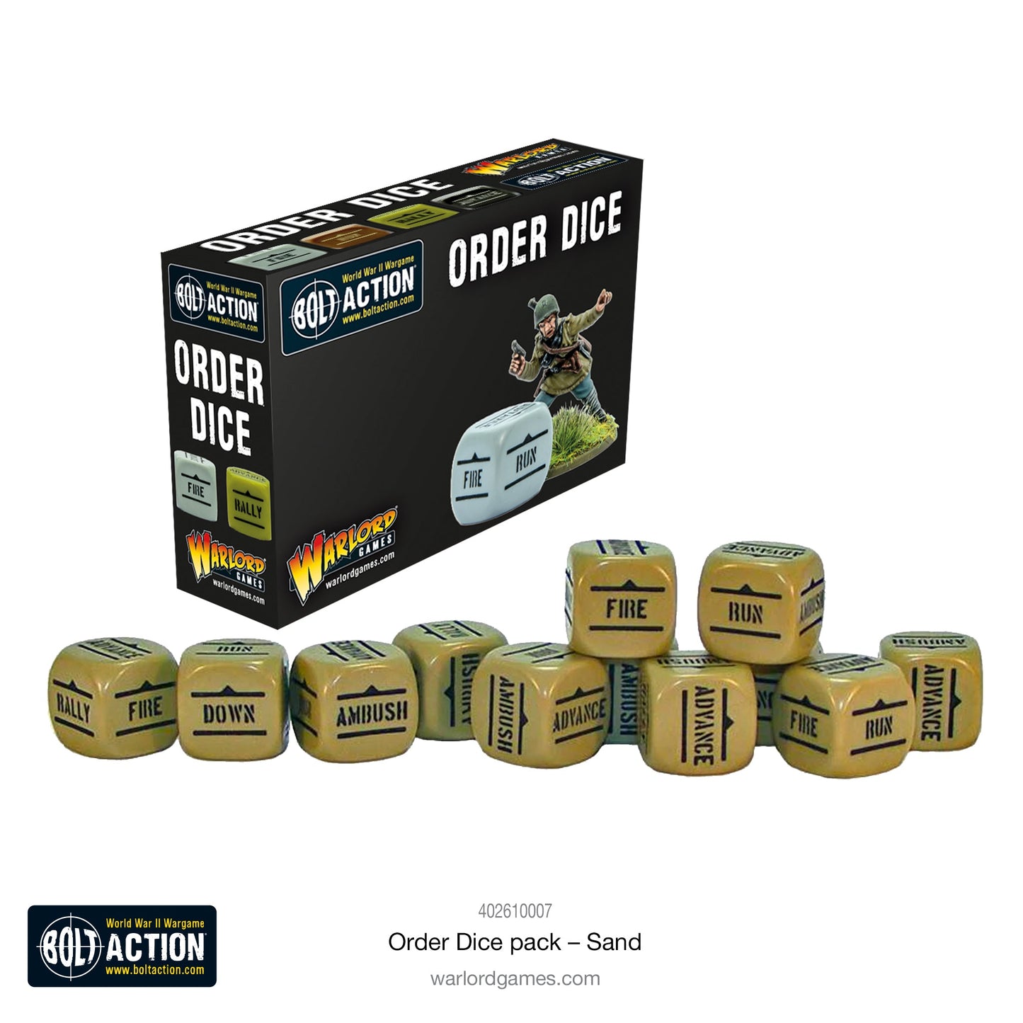 Bolt Action Orders Dice - Sand