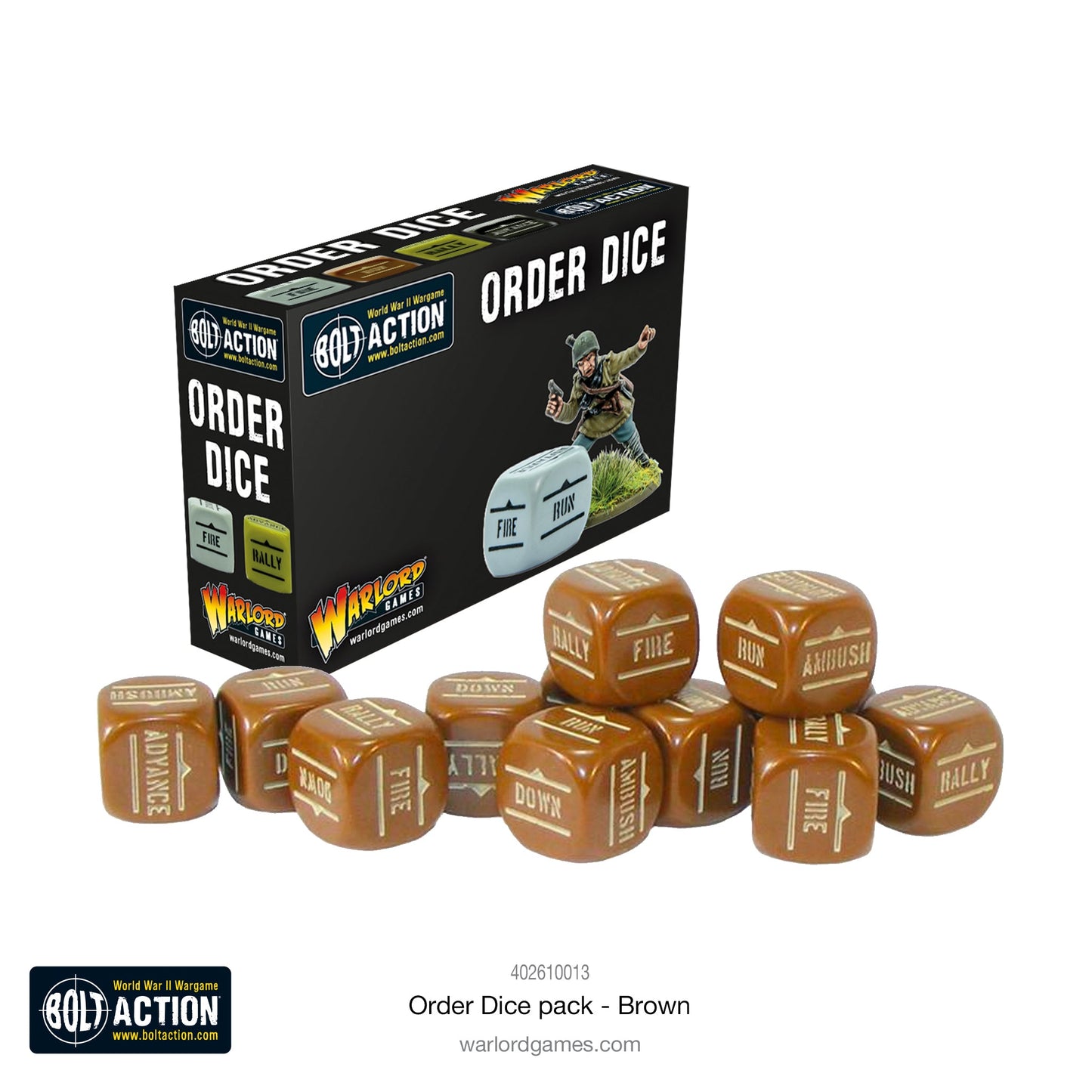 Bolt Action Orders Dice - Brown